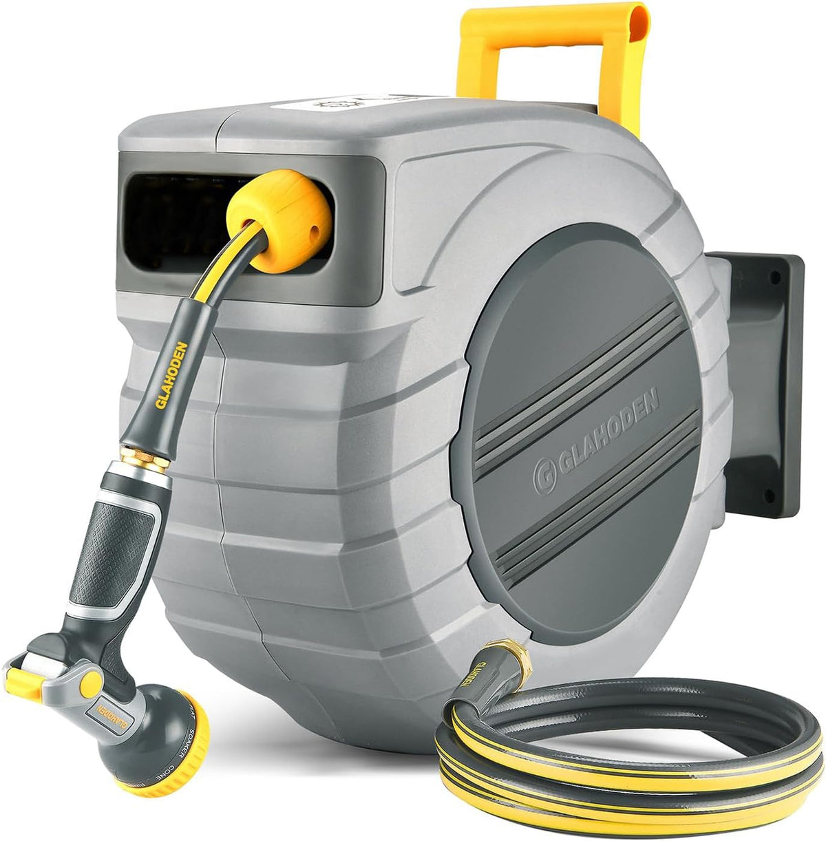 GLAHODEN 5/8 in X 100 Ft Retractable Garden Hose Reel with Automatic Rewind