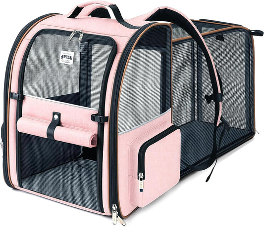 Large Cat Backpack Carrier Expandable Foldable Pet Carrier Backpack for Small Dogs Puppy Medium Cats Fit up to 18 Lbs for Travel, Hiking,Pink XL Size