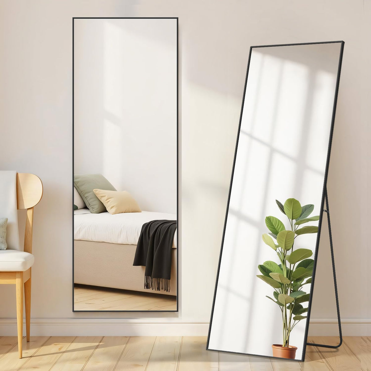 Mirror Full Length, Upgraded 16"X59" Body Wall Mirrors with Shatter-Proof Glass, Floor Standing, Hanging or Leaning, Tall Mirror with Stand Aluminum Alloy Frame for Bedroom Cloakroom