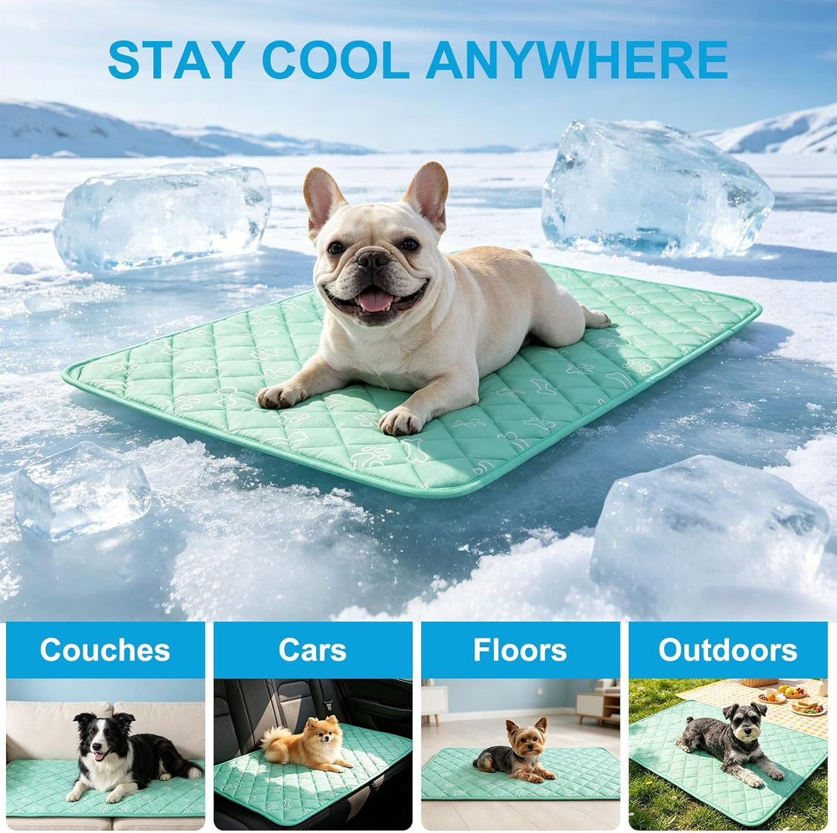BEAUTYZOO Dog Cooling Mat, Durable Cooling Mat for Large Dogs 35X23In, Aqua