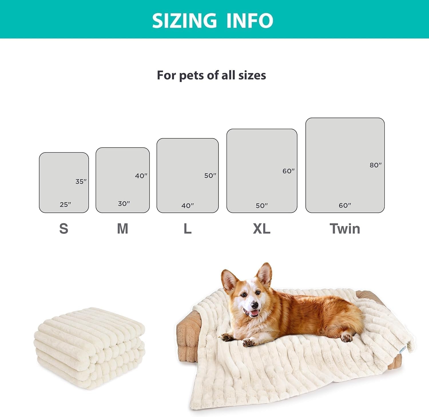 Waterproof Dog Blanket for Bed, Luxury Plush Washable Large Dogs Blankets for Furniture Protection, Super Soft Calming Pet Blanket for Indoors (Cream, 50"X60")