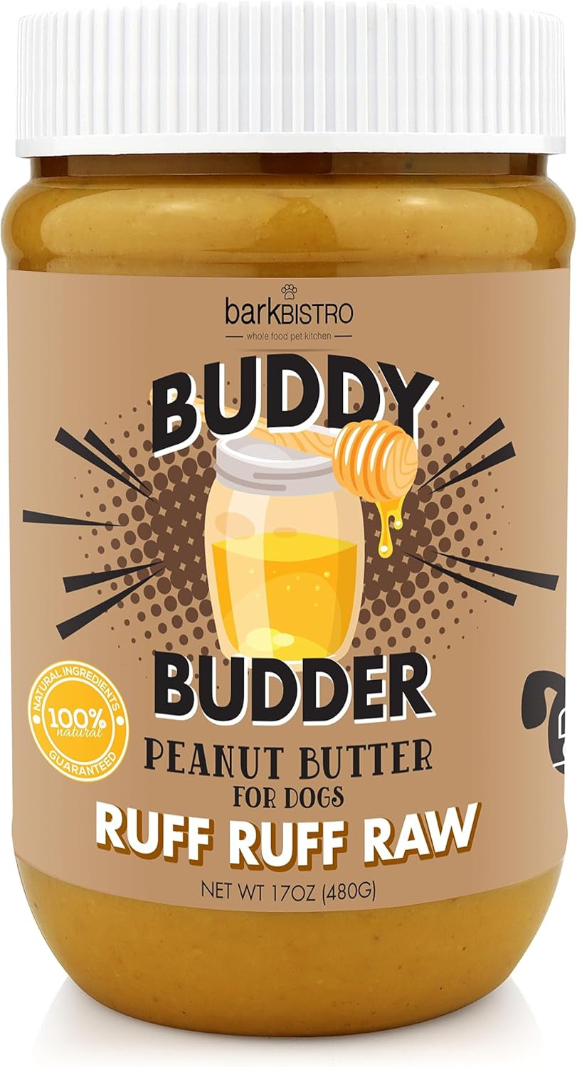 BUDDY BUDDER, Ruff Ruff Raw, Natural Dog Peanut Butter, Dog Treatmade in USA, (17 Oz Jars)