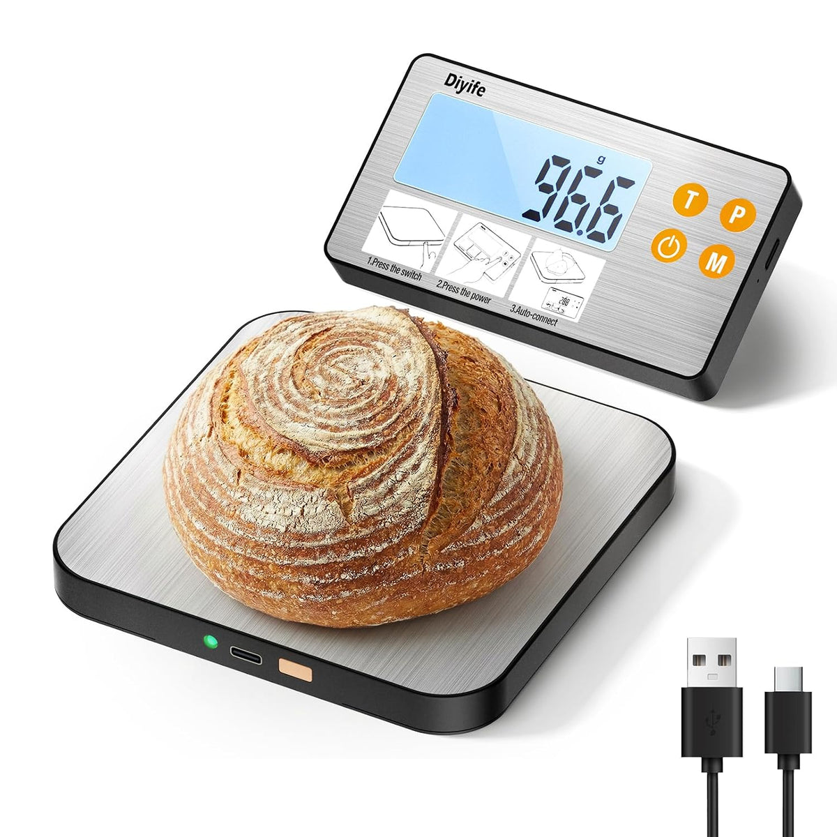 Diyife 33Lb Digital Kitchen Food Scales with Split Display, Rechargeable