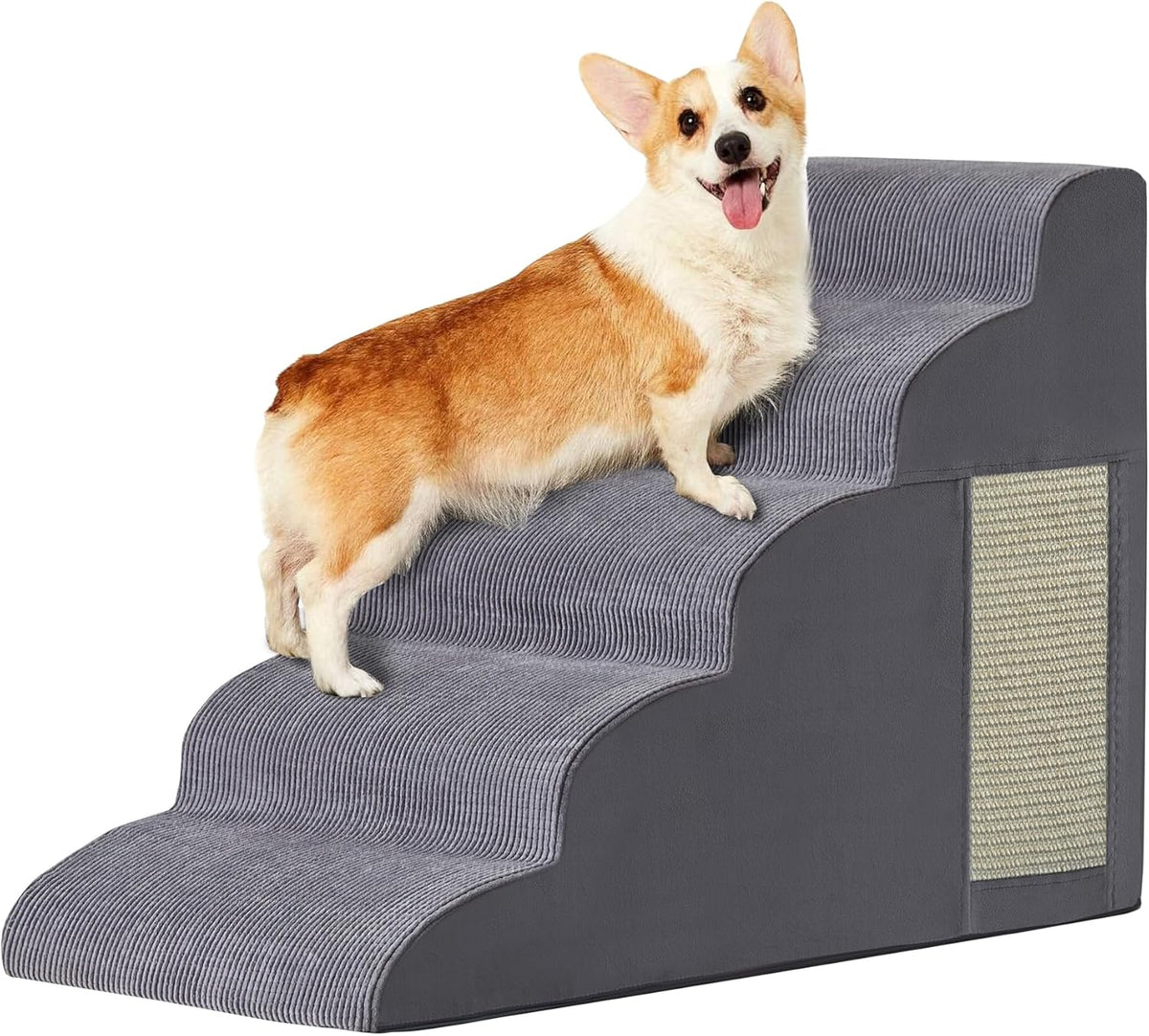 Ahpmeoa Dog Stairs for Small Dogs 22.6" H, Dog Ramp for Bed, 5-Step, Grey