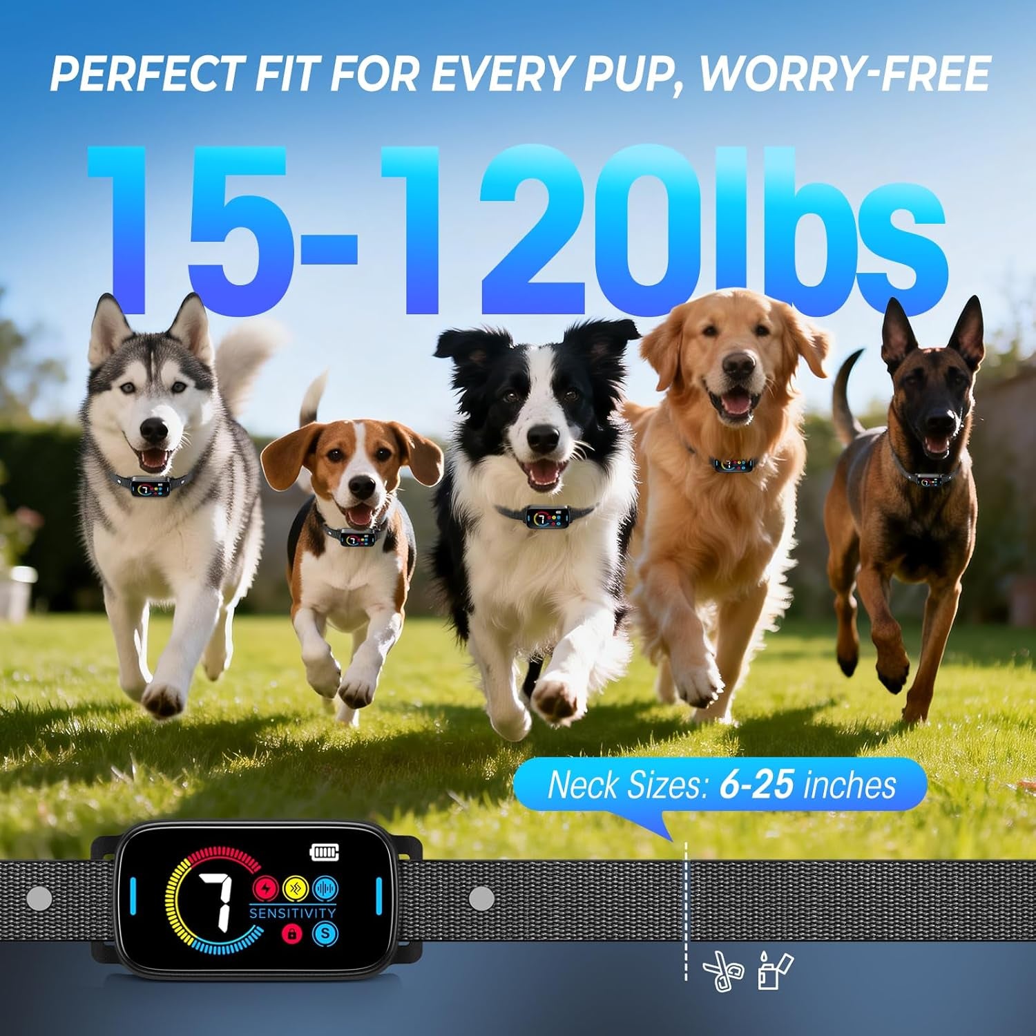 Ultrasonic Bark Collar for Large Medium Small Dogs, Humane No Bark Collar with Beep & Vibration, Smart Barking Collar with 7 Adjustable Sensitivity Levels, Rechargeable Bark Collar for Dogs,Waterproof