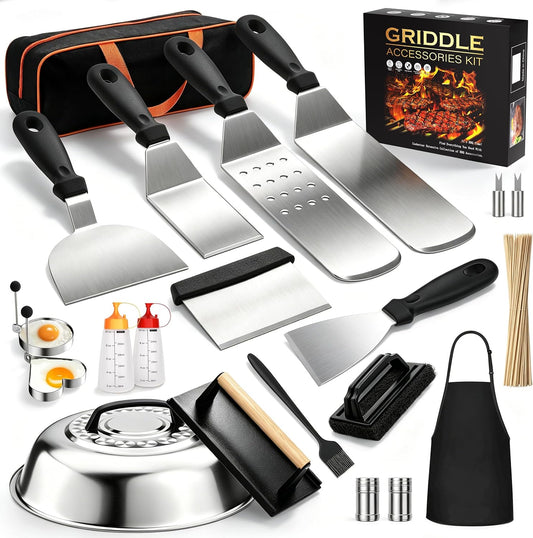 120 Pcs Griddle Accessories Kit, Perfect Hibachi Flat Top Grill Tools for Blackstone and Camp Chef, Enlarged Beefed-Up Grill Spatula Gift Set with Basting Cover, Burger Press for Outdoor BBQ.
