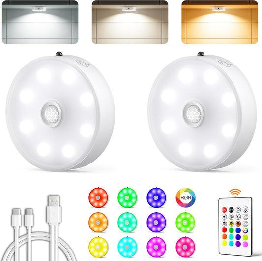 Rechargeable Puck Lights with Remote 2 Pack under Cabinet Lighting Wireless