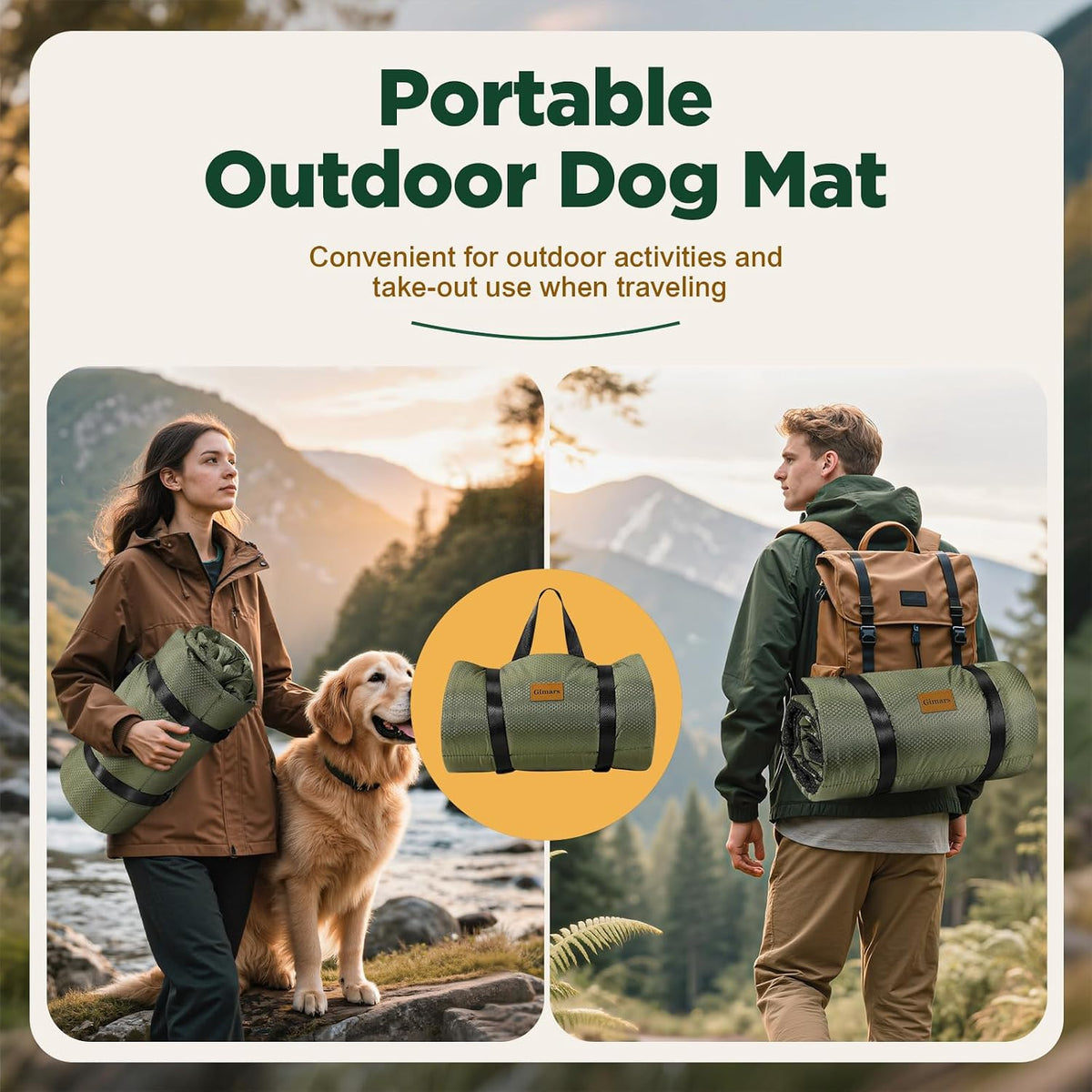 Gimars Upgraded Thickened XL Outdoor Dog Bed with Waterproof Film, Easy to Roll up with Buckle, Large Travel Pet Bed for Large & Extra Large Dog, Portable, Foldable, Washable for Camping,Traveling