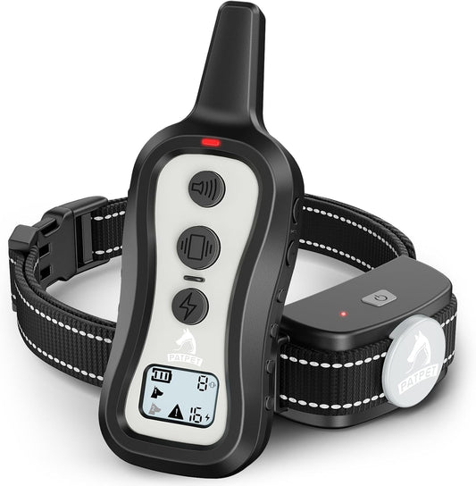 PATPET Dog Training Collar Shock Collar with Remote - 3 Training Modes, Beep, Vibration and Shock, up to 1000 Ft Remote Range, Rainproof for Small Medium Large Dogs