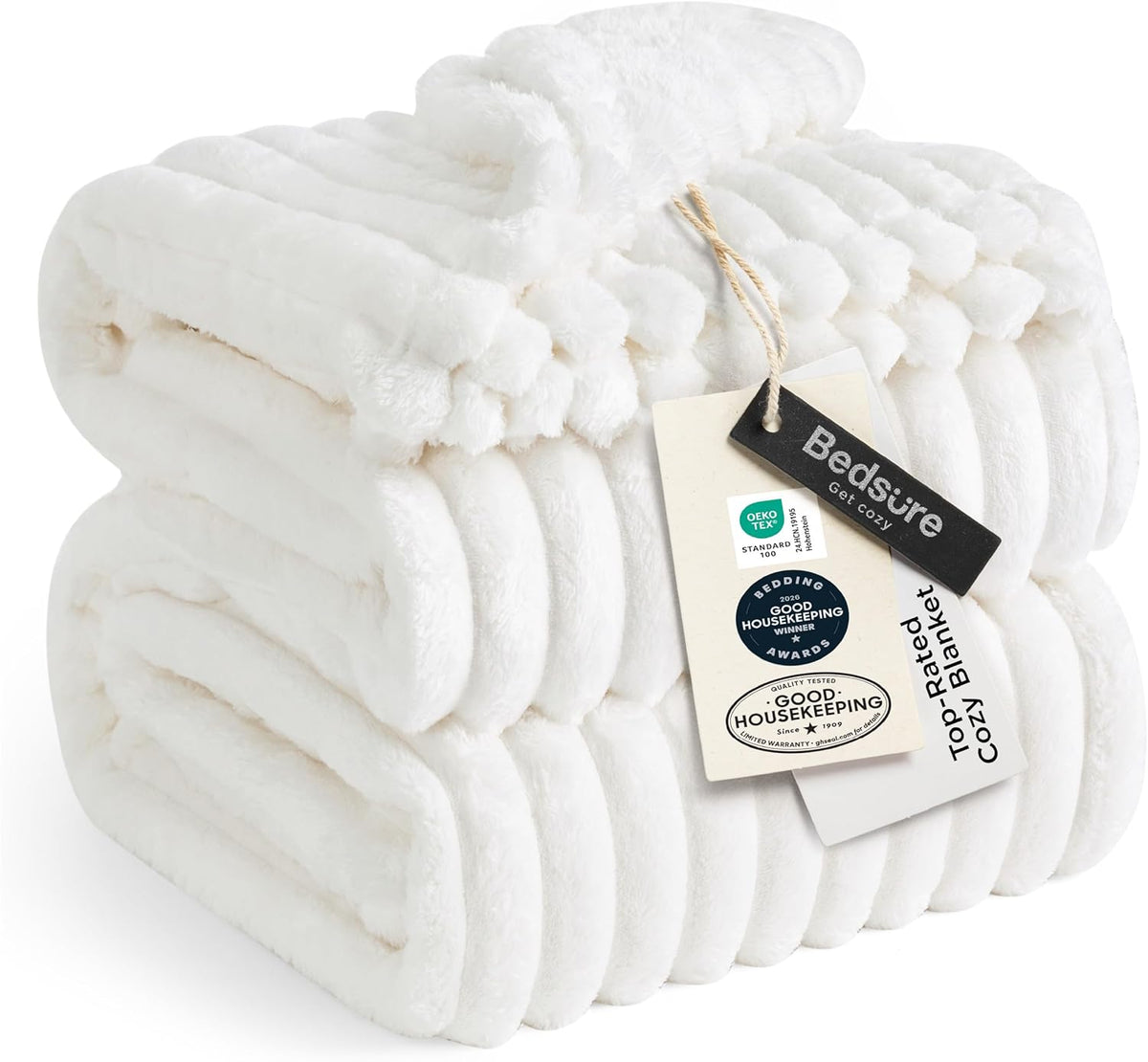 Bedsure Soft Cozy Queen Size Fleece Blanket for Bed off White 90"X90"