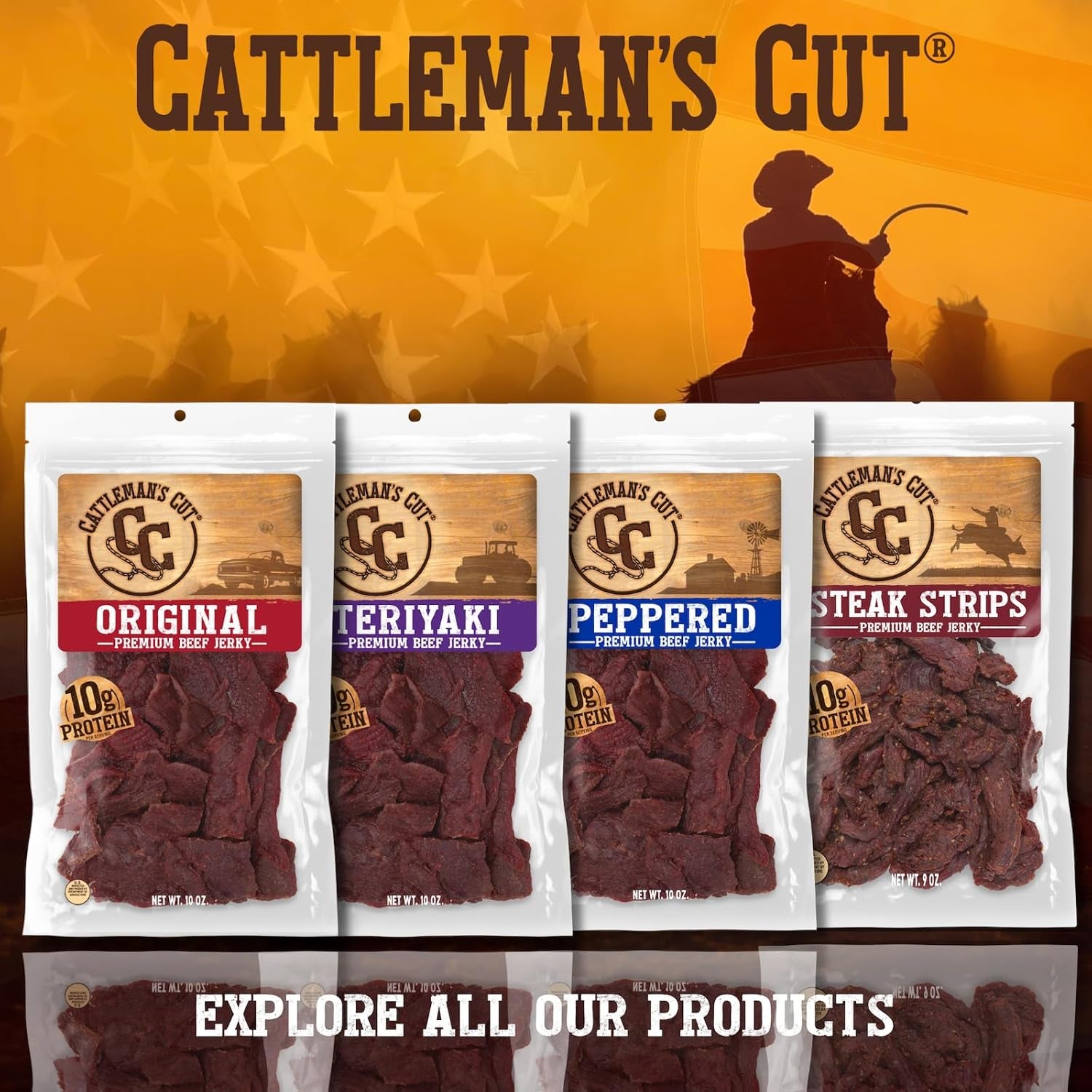 Cattleman'S Cut Peppered Beef Jerky, Premium Marinated Steak High Protein Meat Snacks, Keto Friendly, Gluten Free, Carnivore Travel Snack, Resealable Bag, 10 Ounces
