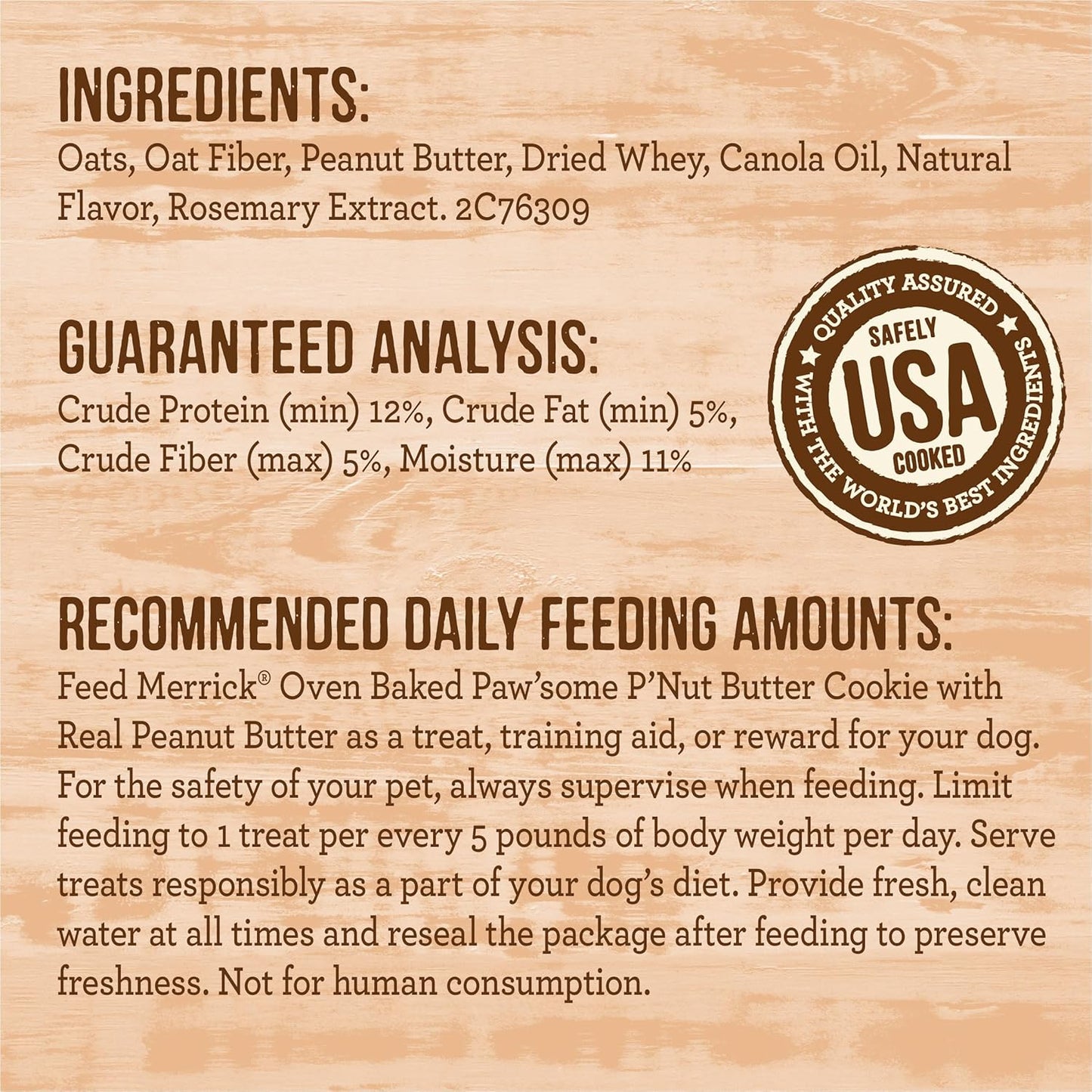 Merrick Oven Baked Dog Treats, Natural Cookies for Dogs, Paw’Some P’Nut Butter Cookie with Real Peanut Butter - 11 Oz. Bag