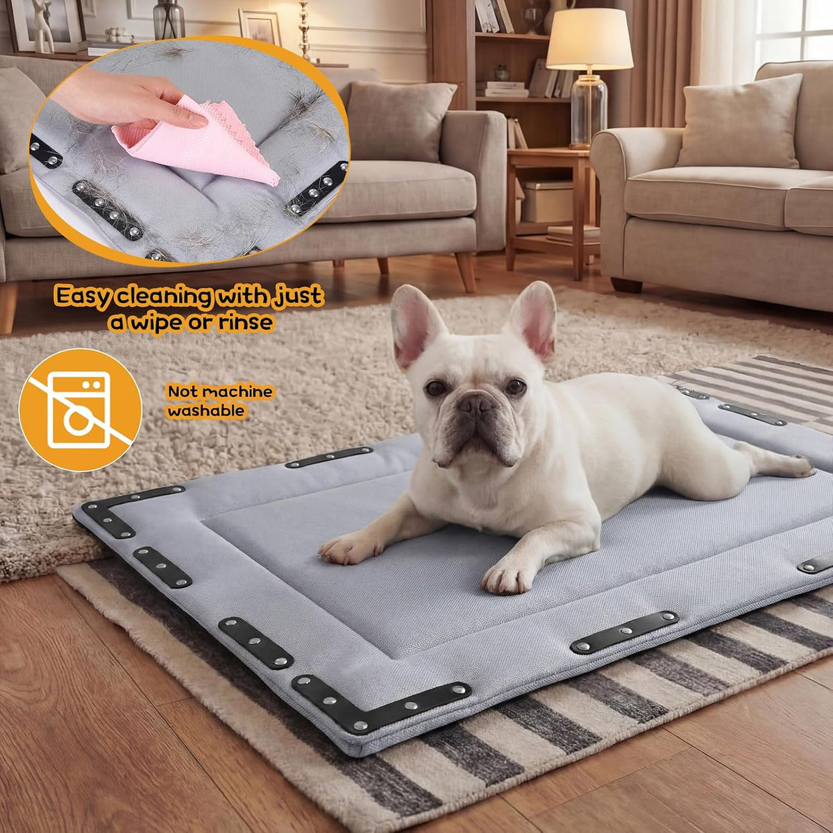 Colingmill Chew Proof Indestructible Dog Crate Bed, Gray, 23” X 16”