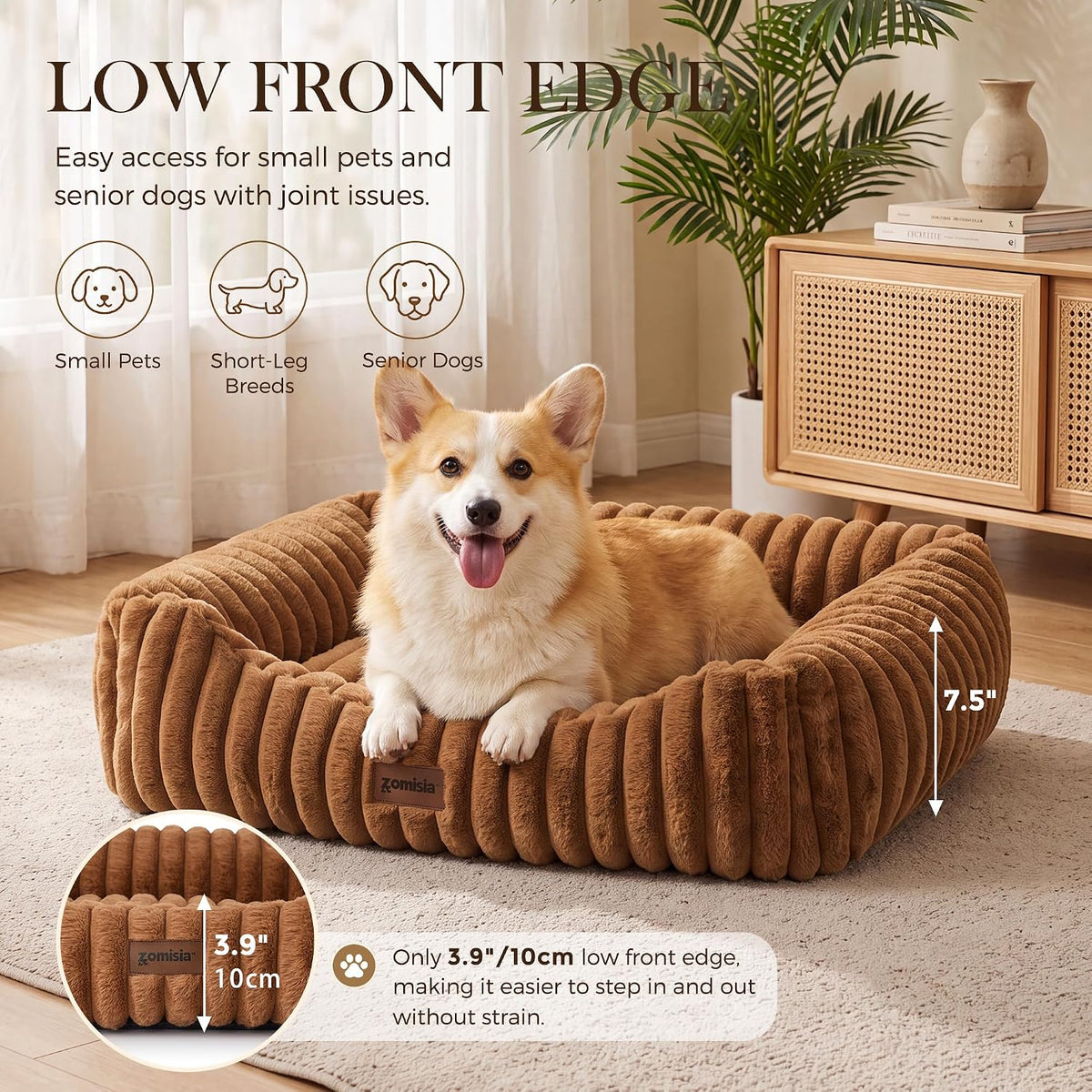 ZOMISIA Orthopedic Large Cat Bed with Removable Washable Cover, 25X21''