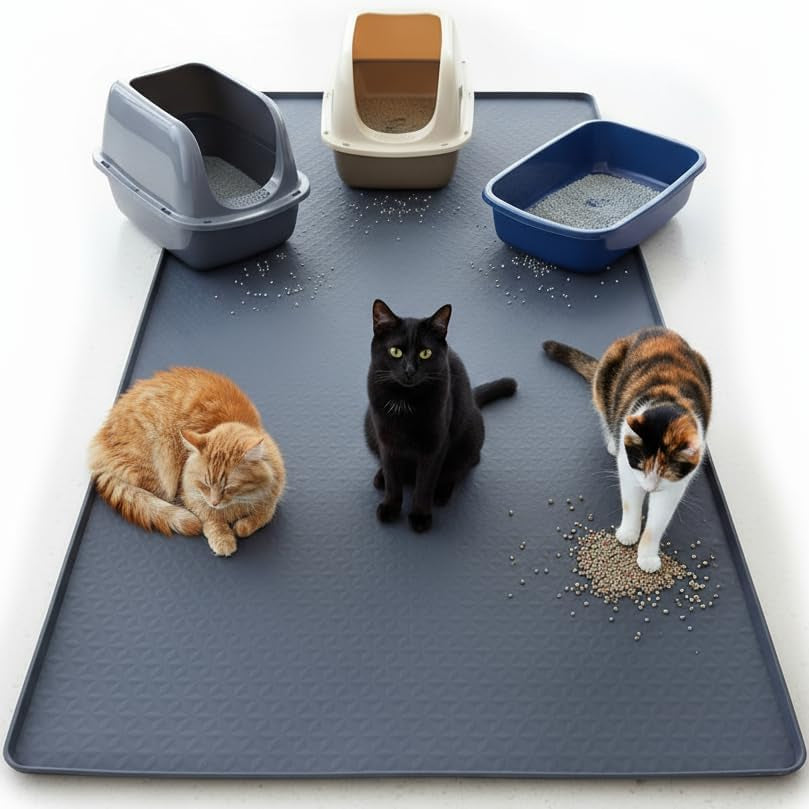 Cat Litter Mat, Extra Large 51"X25.6" Silicone Litter Box Mat, High Edge | Kitty Litter Mat for Auto Litter Box Areas, Waterproof Non-Slip Litter Mat, Easy Clean, Raised Lip Contains Multi-Cat Mess