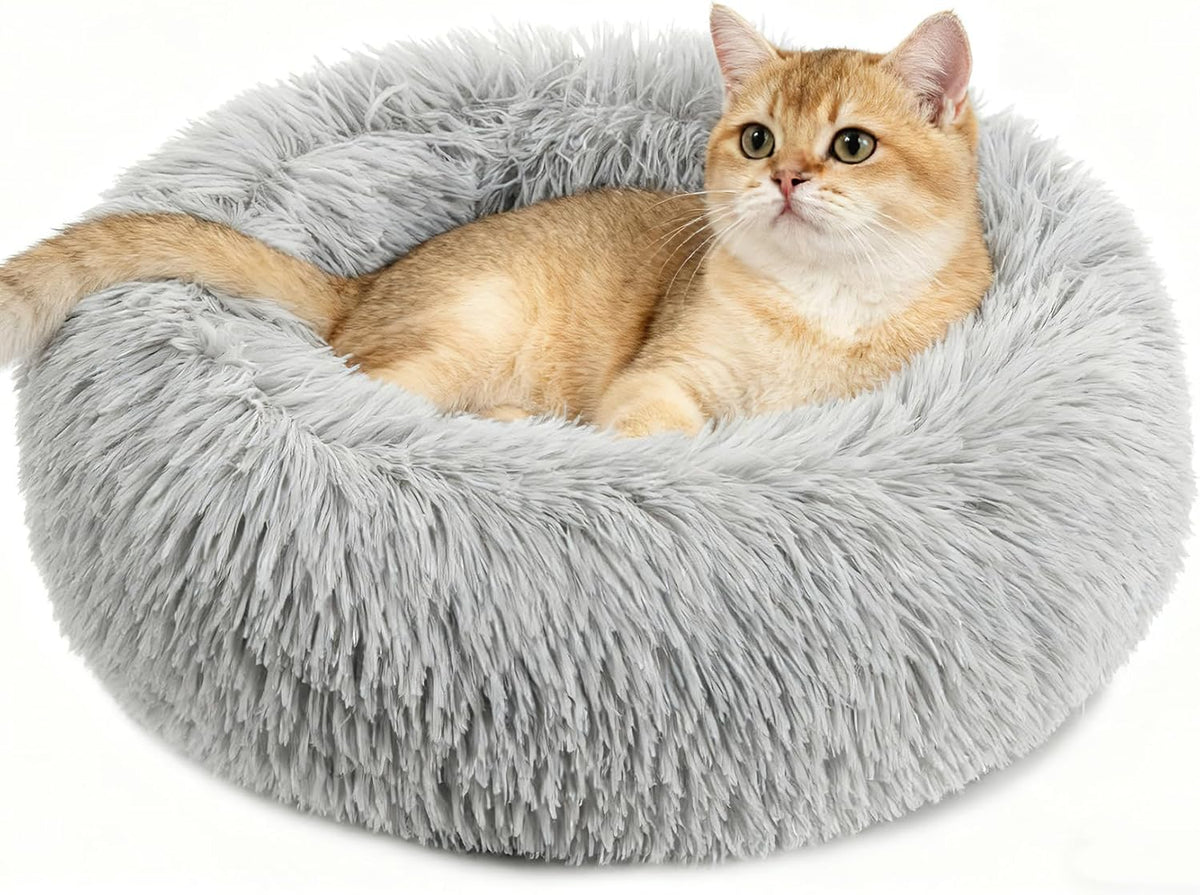 RAINFLOW Cat Bed Indoor Calming - Small Washable Plush Donut Bed for Cats