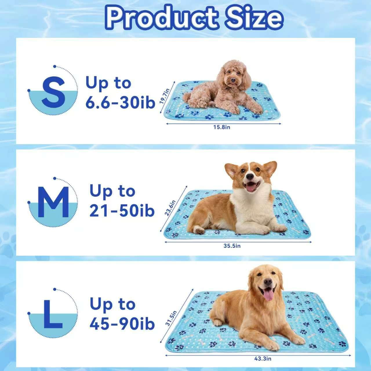 Pet Cooling Gel Pad with Patent Technology, 20In Dog Cooling Mat for Summer, Self-Cooling Mat for Medium/Small Dogs, Non-Slip Waterproof Durable Mat for Dog Beds, Car, Indoor & Outdoor Use