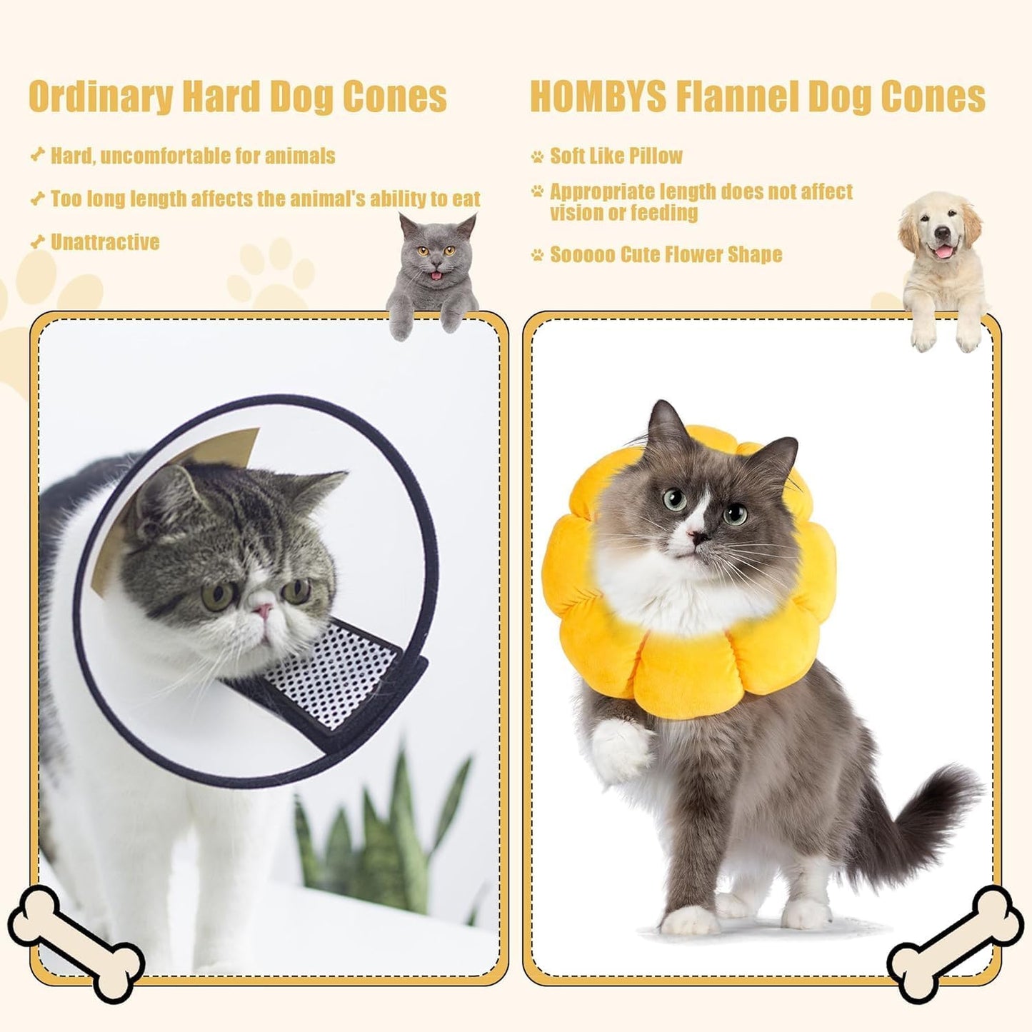 HOMBYS Soft Dog Cone for Dogs and Cats, Cute & Fluffy Flower Shape for Calming, Adjustable Dog Collar Alternative after Surgery, Protective Elizabethan Collar for Dogs Recovery & Stop Licking, S