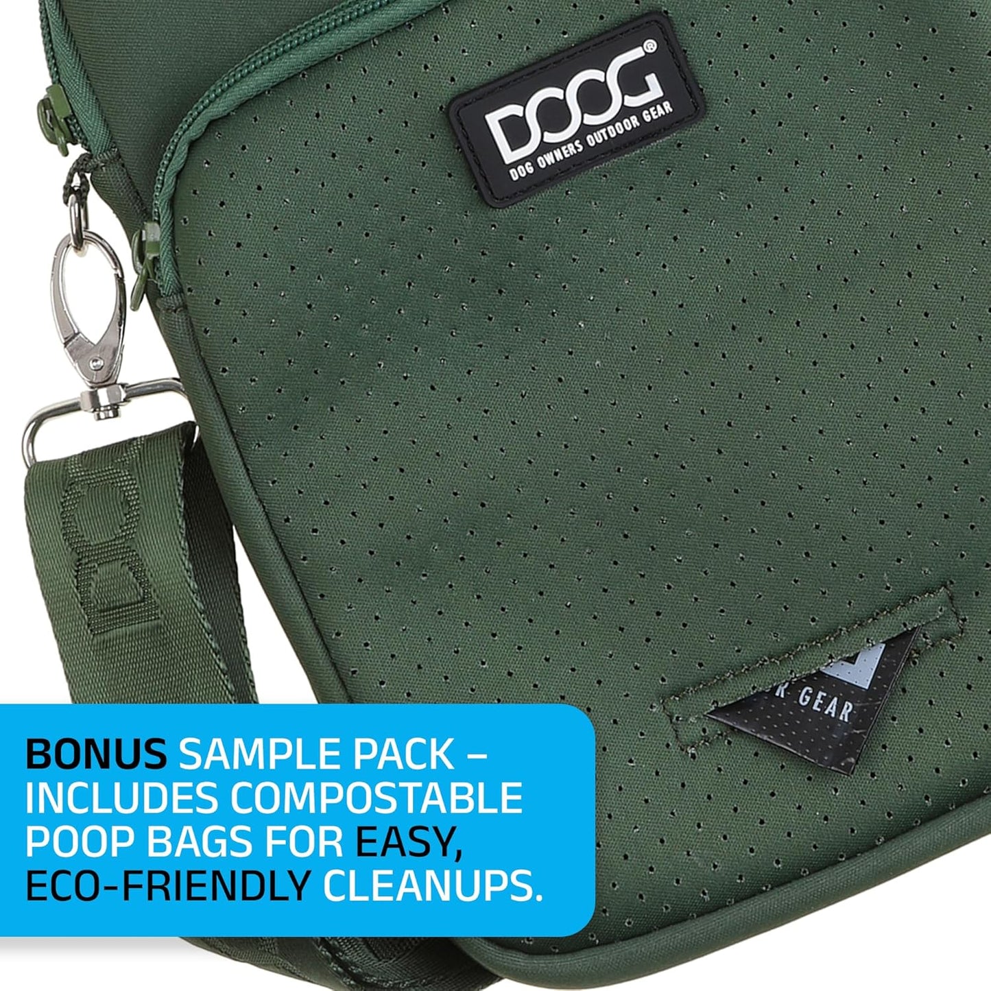 DOOG Neosport Walkie Bag - Lightweight Neoprene Dog Treat Pouch & Crossbody Shoulder Bag with Built-In Poop Bag Dispenser - Hands-Free Everyday Essentials - Green