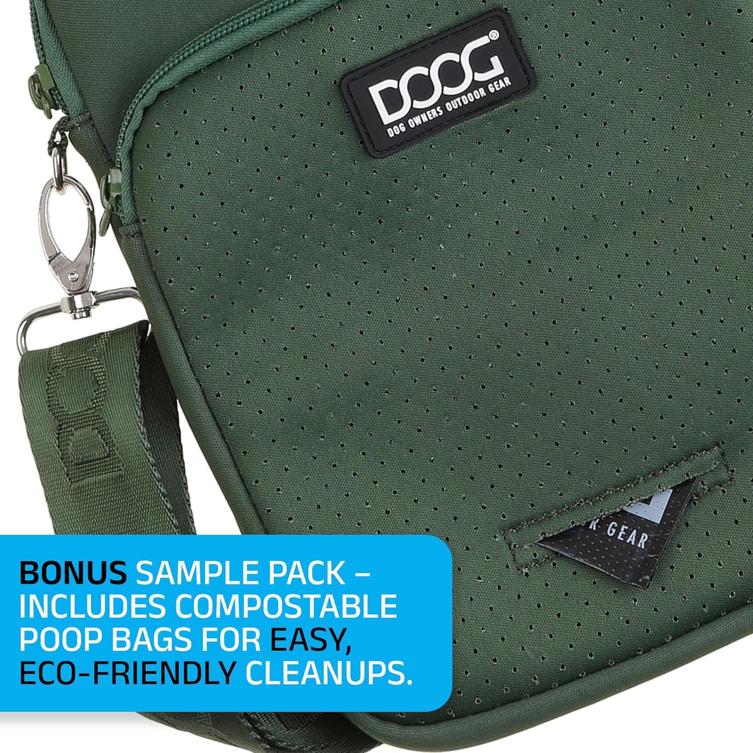 DOOG Neosport Walkie Bag - Lightweight Neoprene Dog Treat Pouch & Crossbody Shoulder Bag with Built-In Poop Bag Dispenser - Hands-Free Everyday Essentials - Green