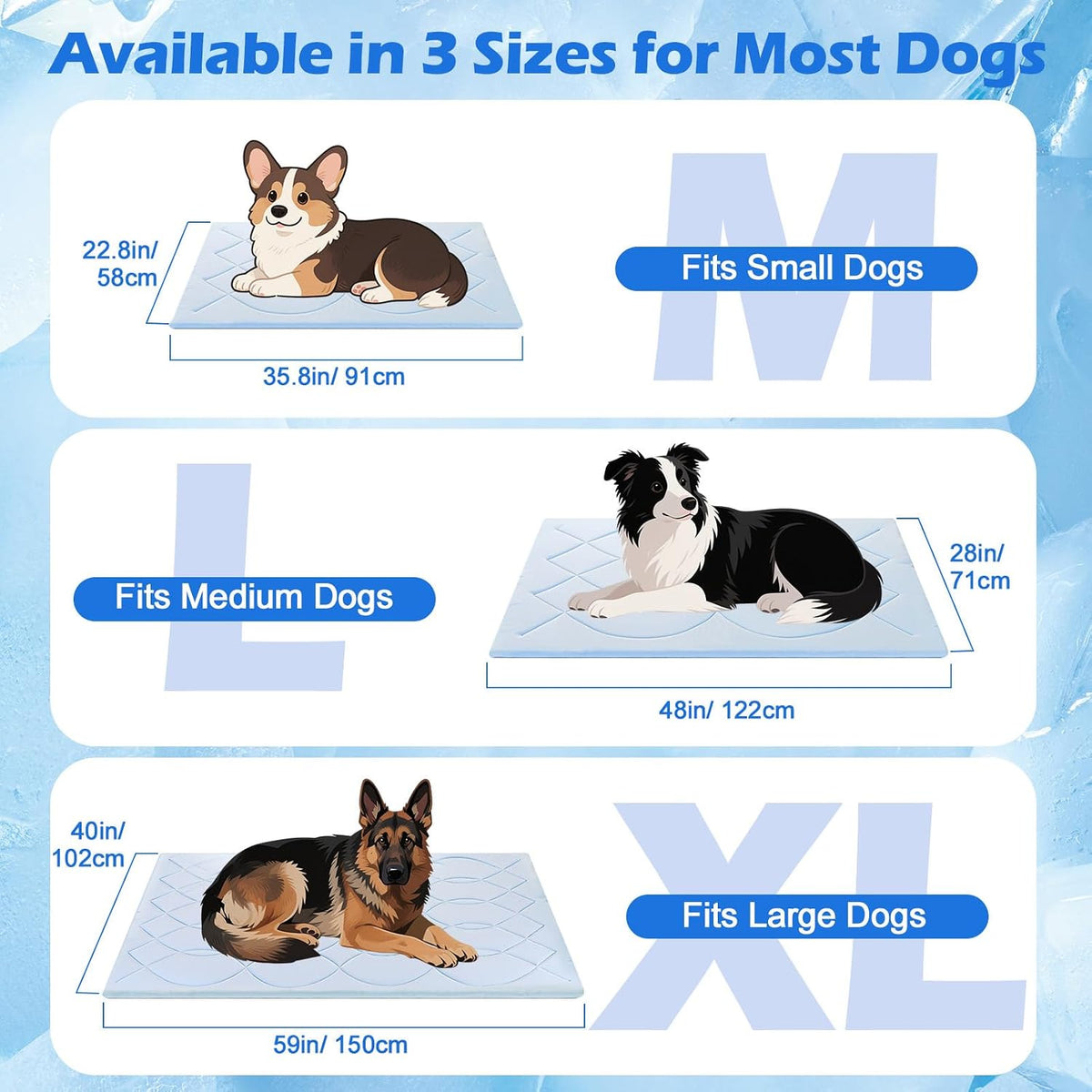 Q-Max>0.4 Dog Cooling Mat (Cool&Warm), 48''×28'', L, Blue+Grey