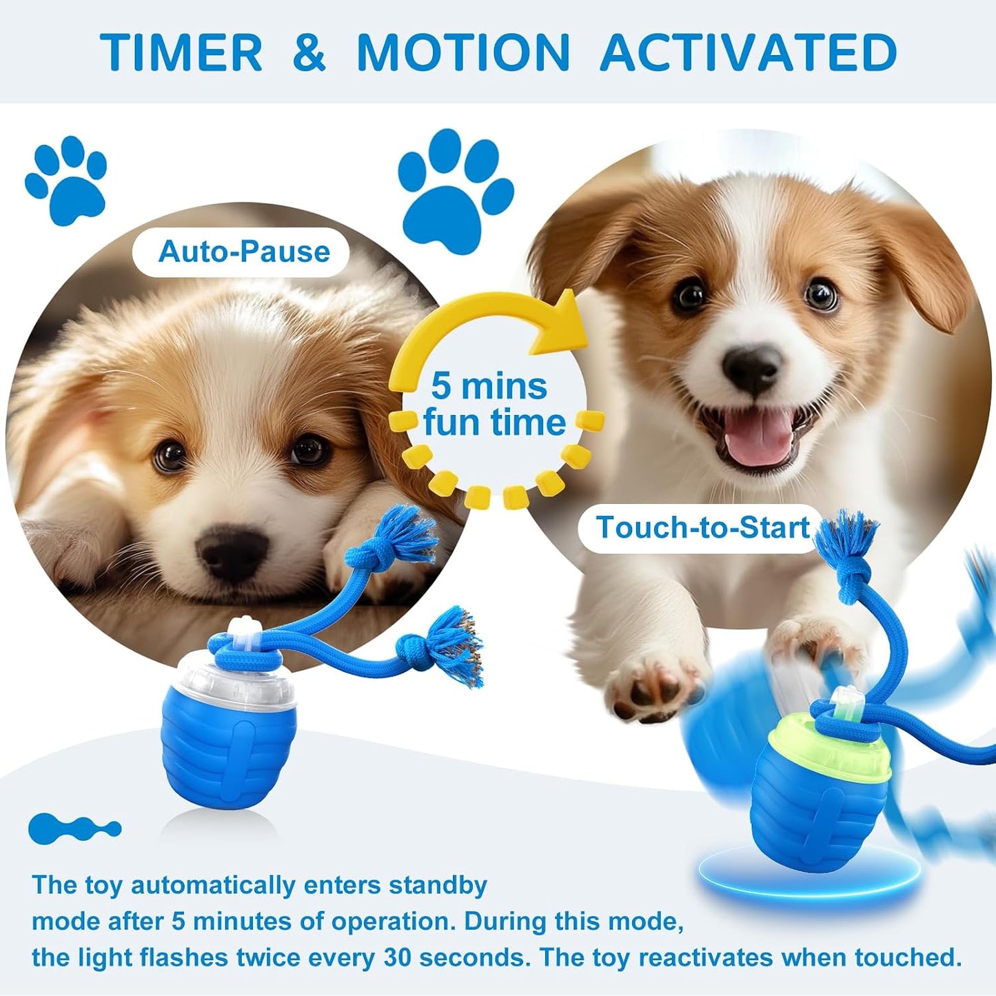 Interactive Dog Toys, [2026 Newly Upgraded] Interactive Dog Ball for Medium/Large Dogs, Automatic Moving Dogs Toy Wicked Ball for Boredom & Training, Play Music, USB Rechargeable(Blue)