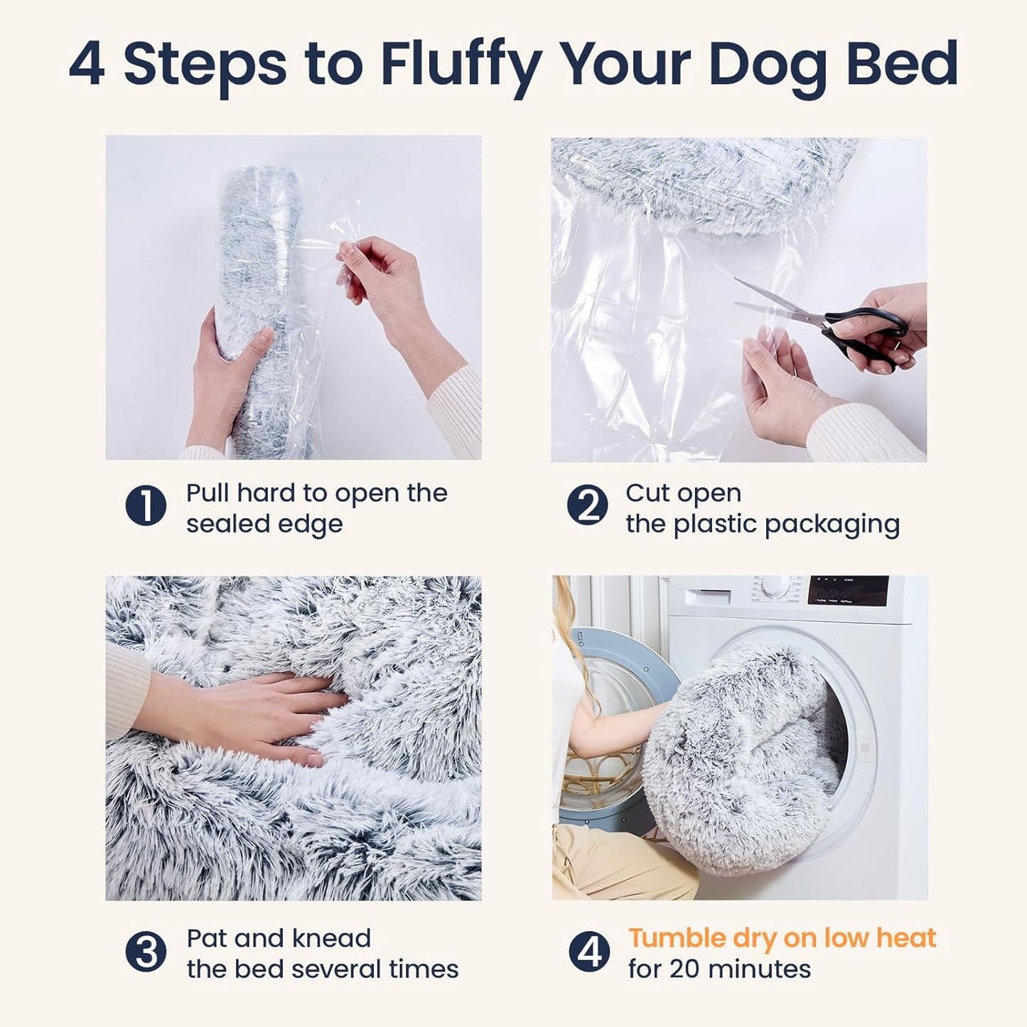 JOLLYVOGUE Small Dog Bed, Calming Dog Beds for Small Dogs & Indoor Cats - 20 Inches Donut Washable Cat Bed for Kittens & Puppies, round Fluffy Plush Faux Fur Pet Beds(Smoke Grey)