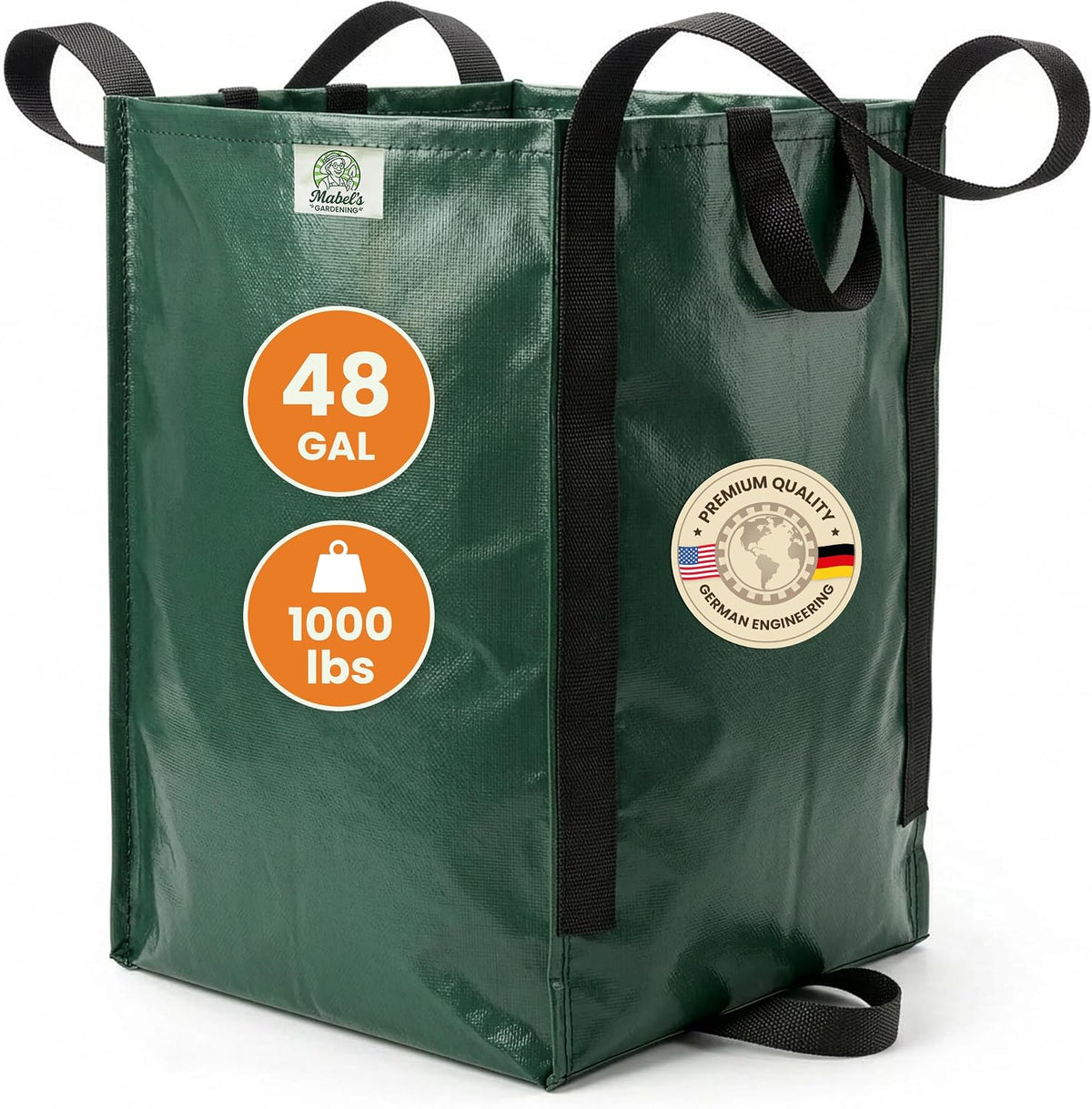 Mabel'S Gardening 48-Gallon Home & Yard Waste Bag, Square Design, 6 Handles
