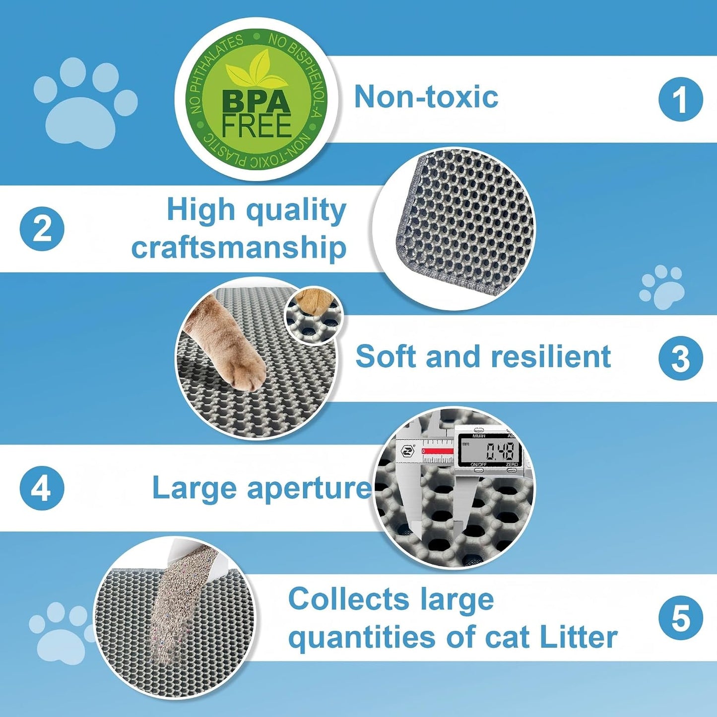 Double Layer Honeycomb Ultra Soft Cat Litter Mat - 23.4" X 14.7", Bpa-Free, Upgraded Non-Slip & Urine-Proof Bottom, Durable & Easy Clean, Gray Pack of 1