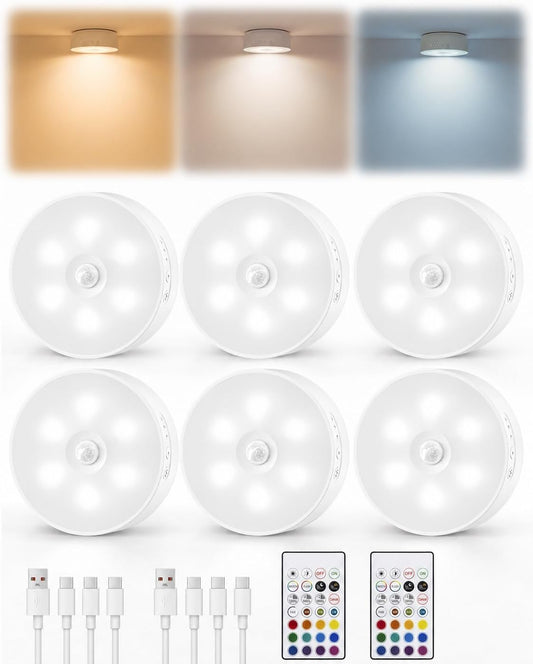 Motion Sensor Puck Lights, Rechargeable under Cabinet Lights with Remote