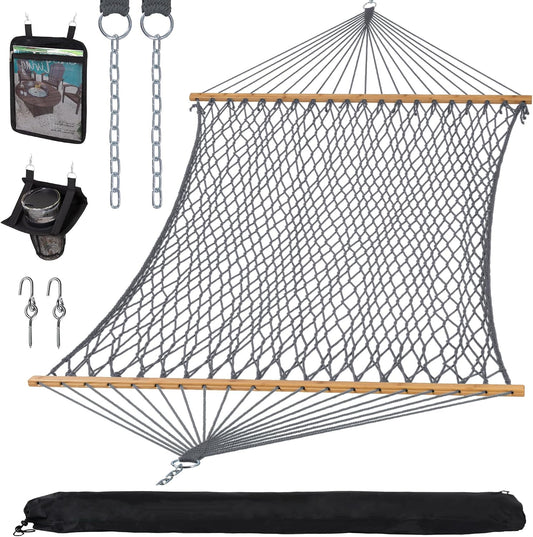 SUNCREAT Polyester Rope Hammock with Strong Spreader Bar, Gray