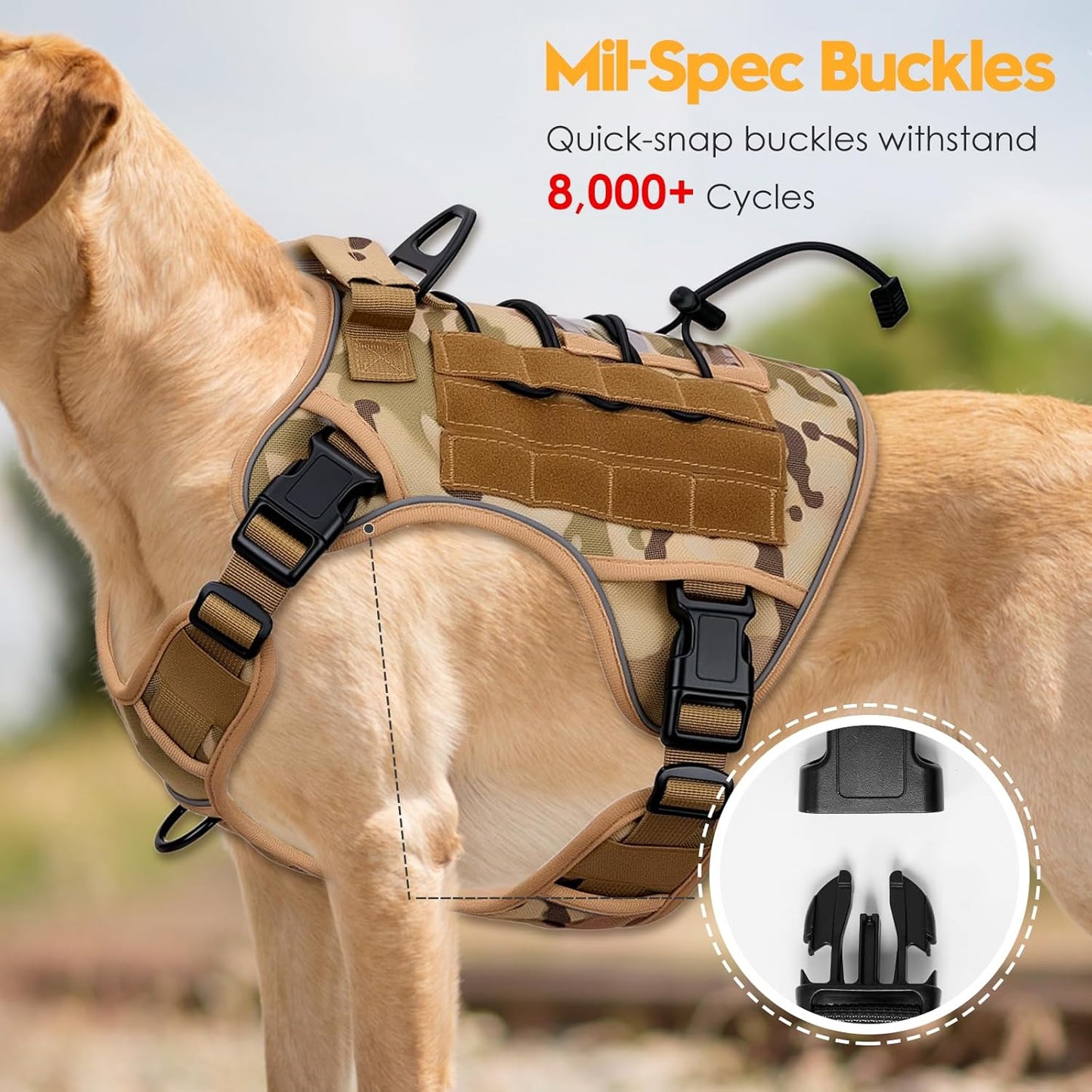 Heavy-Duty Tactical Dog Harness for Large Dogs, No Pull Adjustable Reflective Pet Vest with Molle System, K9 Military-Grade Control for Service Training, Outdoor & 10+ Breeds, Desert Camo, Xx-Large