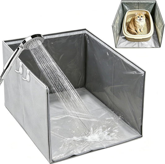 Extra Large 27"X22"X17" Cat Litter Box Enclosure Splash Guard, Foldable PVC Waterproof Shield for Large Cat Litter Box Enclosure, Water Resistance Shield for Cat Litter Boxes, Grey