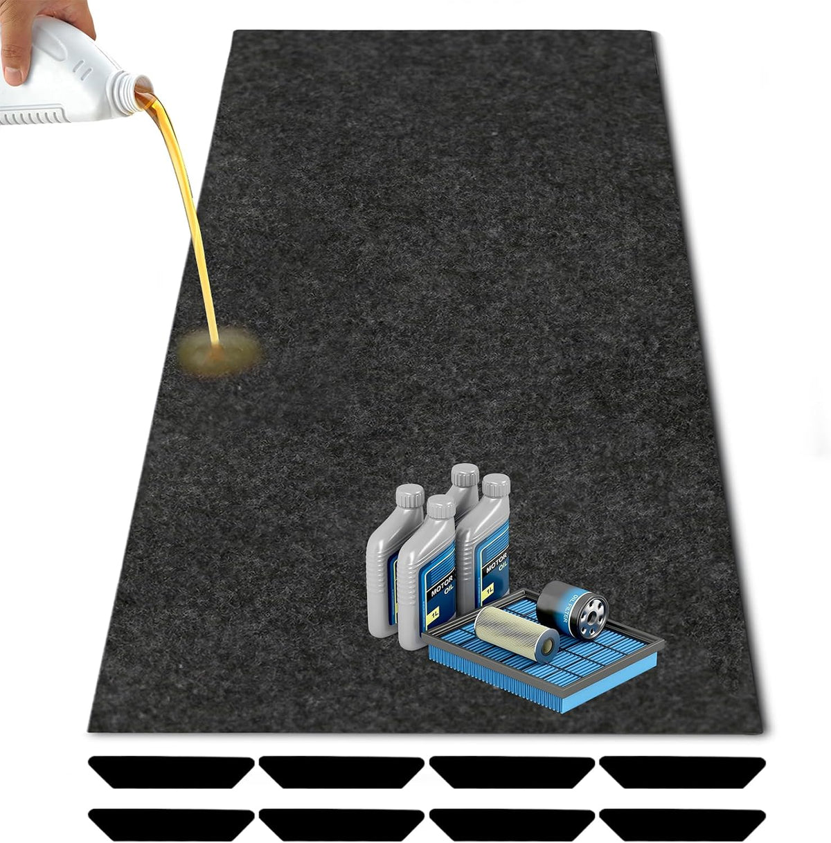 JERIA 1 Pcs 36 X 60 Inch Oil Spill Mat for under Car Driveway,Oil Leaks Absorbent Oil Pad,Tape Rubber Mat Garage Floor with 8 PCS Tapes