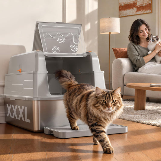 Catlike Upgrade XXXL Stainless Steel Cat Litter Box 3-Layer Leak-Proof