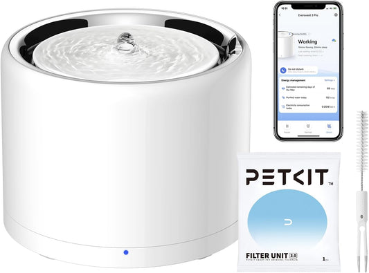 PETKIT Eversweet 3 Pro Cat Water Fountain with Wireless Pump, 1.6L/56Oz Stainless Steel Pet Fountains for Cats Indoor, Automatic Water Dispenser Ultra Quiet, App Monitoring