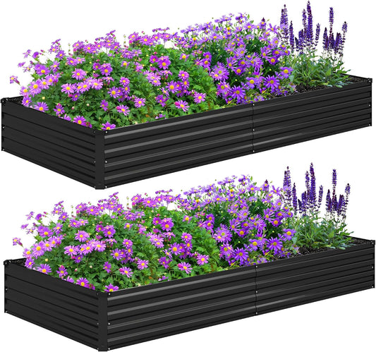Foxlang 8X4X1Ft(2 PCS) Galvanized Raised Garden Bed,Black