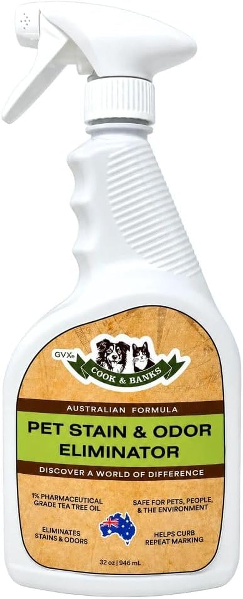 GVX Cook & Banks Pet Odor Eliminator - Dog Urine Odor Eliminator & Cat Spray Deterrent, Pet Stain Remover for Carpet, Hard Floor & Couch, Dog Pee Spray, Urine Deodorizer & Neutralizer for Home, 32 Oz