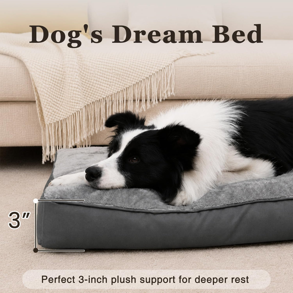 NUPIDA Large Plush Dog Bed for Crate with Washable Cover, 35X22, Grey