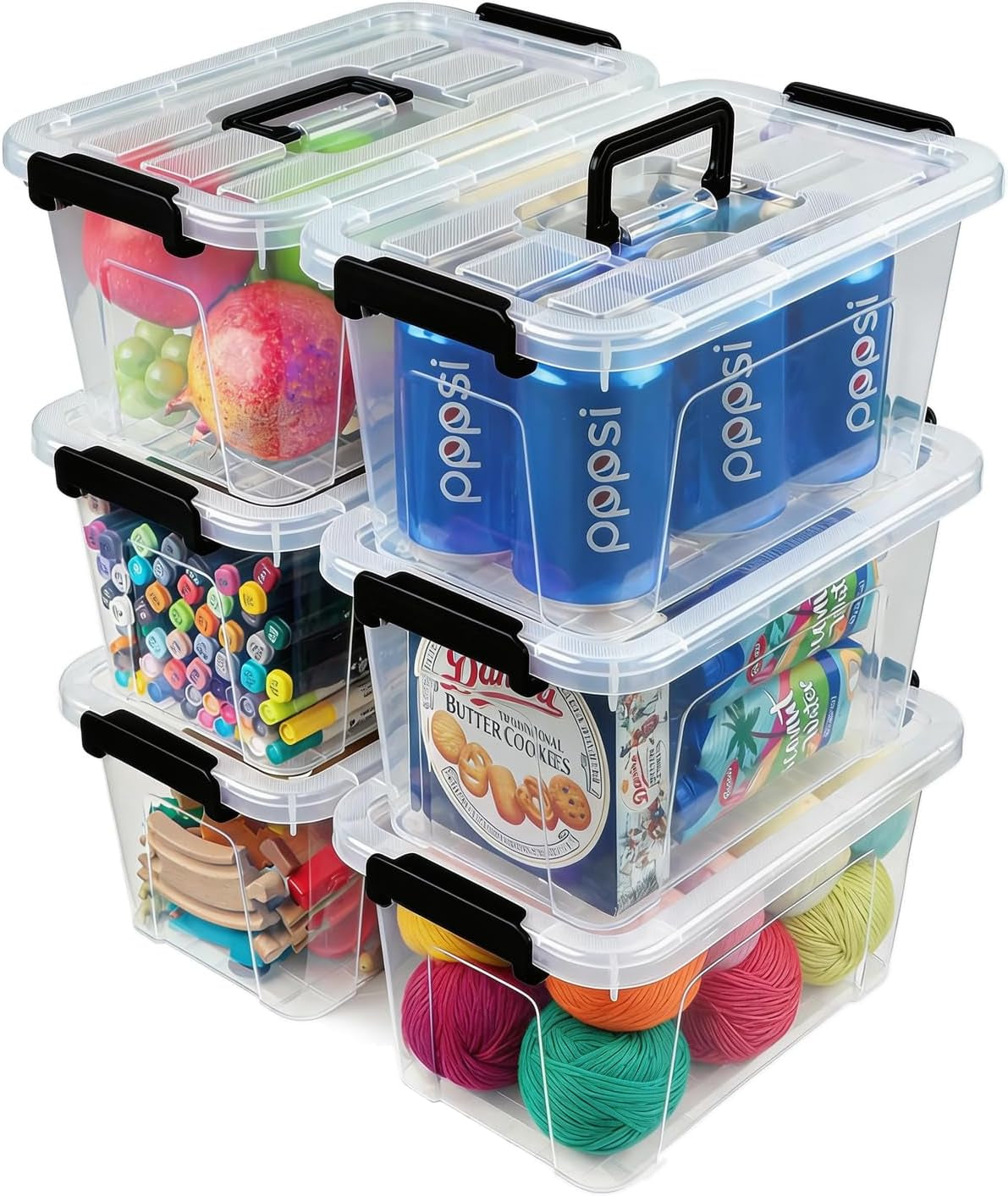 EOENVIVS 7 QT Clear Storage Bins with Lids, 6 Pack, Stackable Storage Boxes