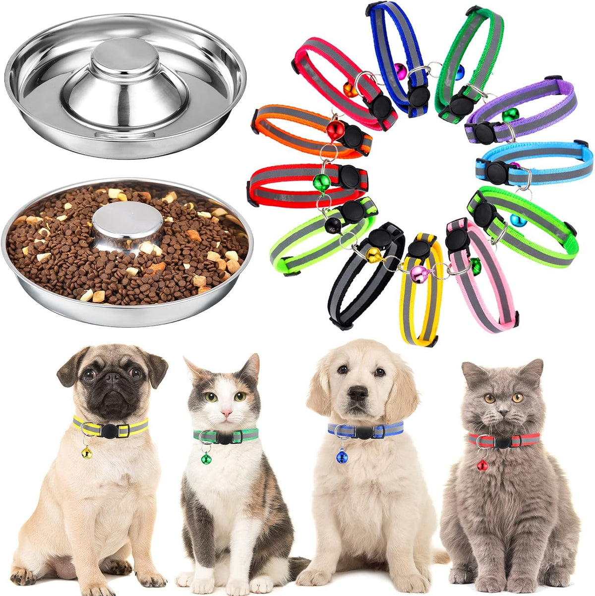 Patelai 2 Pcs Stainless Steel Puppy Bowls with 12 Pcs Adjustable Collars