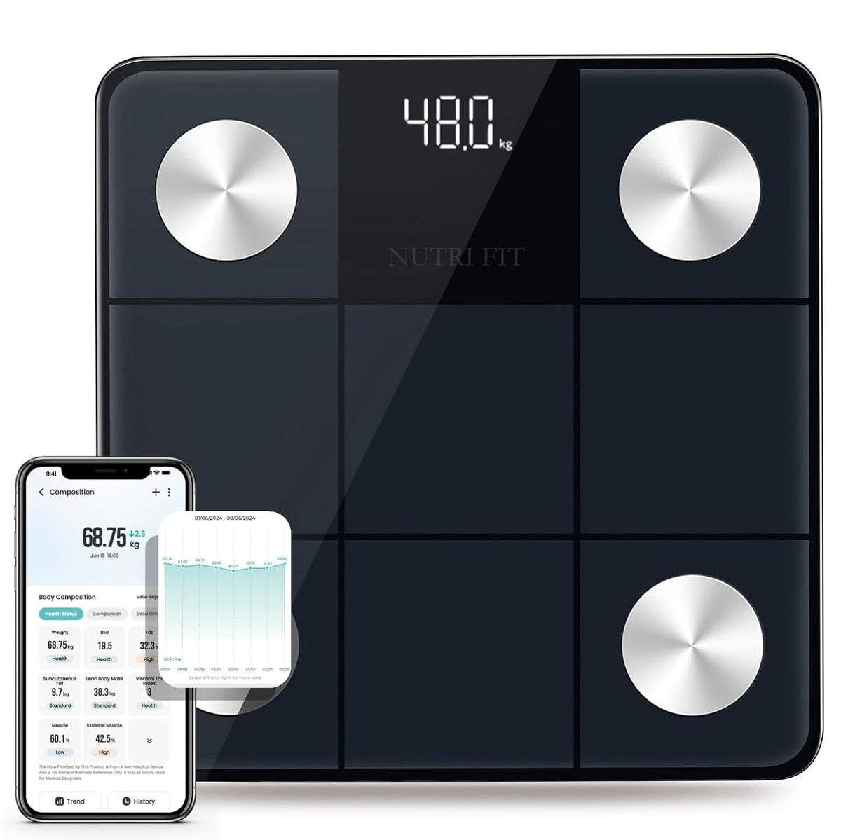 NUTRI FIT Smart Scale for Body Weight BMI Fat Muscle Bluetooth APP Sync