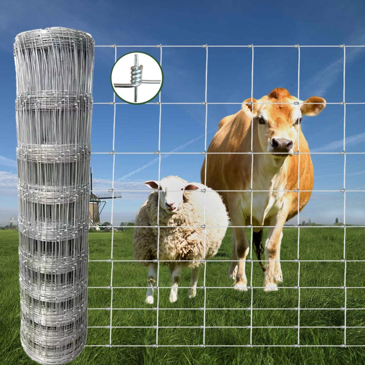 Farm Fence, 4Ft X 164Ft Galvanized Wire Fencing, Goat, Sheep & Deer, Durable Chain Link Fence, Heavy Zinc Coating Wire Used to Hog Goat Fencing for Yard Garden and Field
