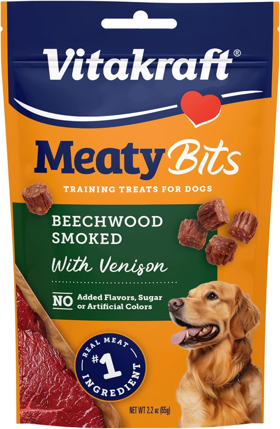 Vitakraft Meatybits Venison, Training Treats for Dogs, Naturally Smoked, Real Meat #1 Ingredient, No Added Sugar, No Artificial Flavors or Colors, Soft Dog Treats, Bag, 2.2 Oz, 7 Count