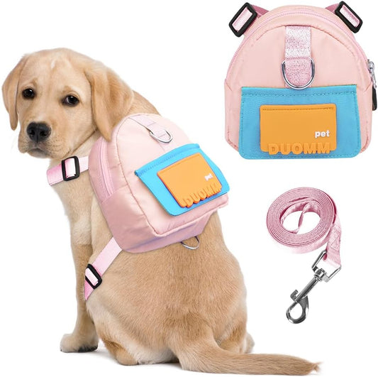 Dog Backpack for Small Dogs to Wear,Cute Pet Puppy Harness Backpacks with Leash Adjustable Dog Self Carrier Bag for Travel Hiking Daily Walking (S, Pink)