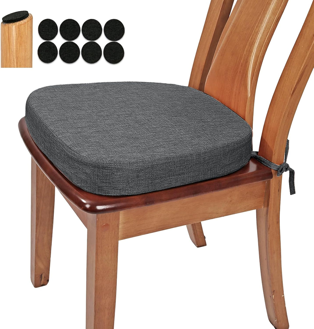 BUYUE Dining Chair Cushions 2.5 Inch Thick, U Shape Kitchen Chair Pads with Non-Slip Bottom, Removable Washable Cover, Comfortable Seat Cushion for Dining Room Chairs (1 Pack, Dark Gray)