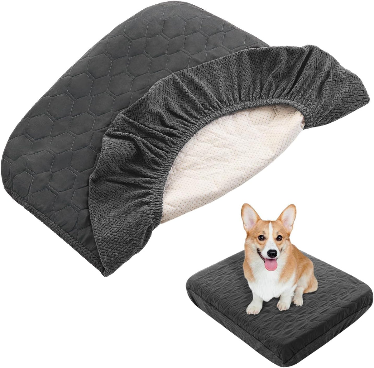 Nanbowang Waterproof Dog Bed Covers Replacement Washable Pet Hair Easy to Remove, Dog Pillow Cover Quilted, Pet Bed Cover Lovely Puppy Bed Cover for Dog/Cat (20X30X6 (1Pack), Dark Grey)