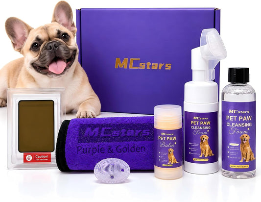 Mcstars Dog Paw Cleaner Kit, 8-Piece No-Rinse Foam & Balm with Refill