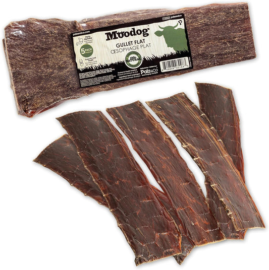 Palz&Co Moodog Beef Gullet Strips 8" for Dogs - High-Protein Chews, Supports Joint Health and Dental Hygiene, Easily Digestible, 5-Pack
