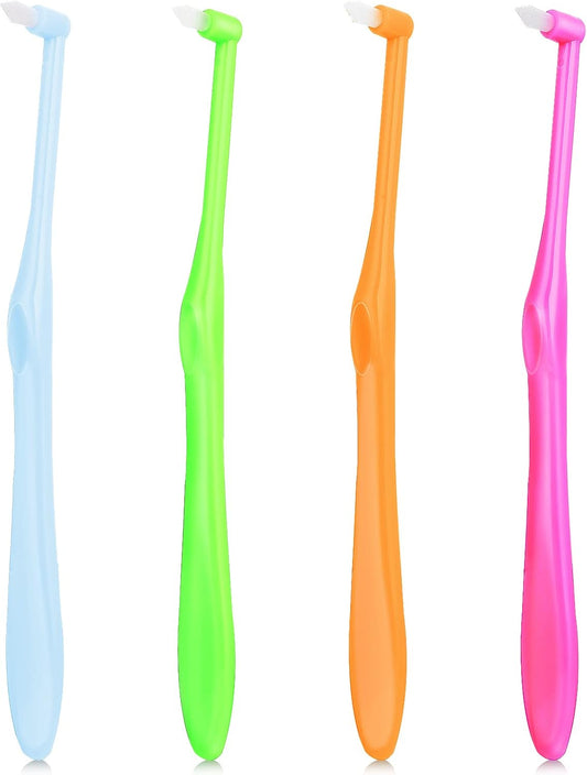 Ouligay 4Pcs End Tuft Toothbrush Adult, End Tuft Brush, Single Tufted Toothbrush Orthodontic Toothbrushes for Braces, Small Head Tiny Interdental Interspace Brush for Detail Cleaning